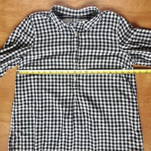 J Jill Top Womens M Gingham Check Plaid Popover Black White Tunic Double Cloth - Picture 13 of 14